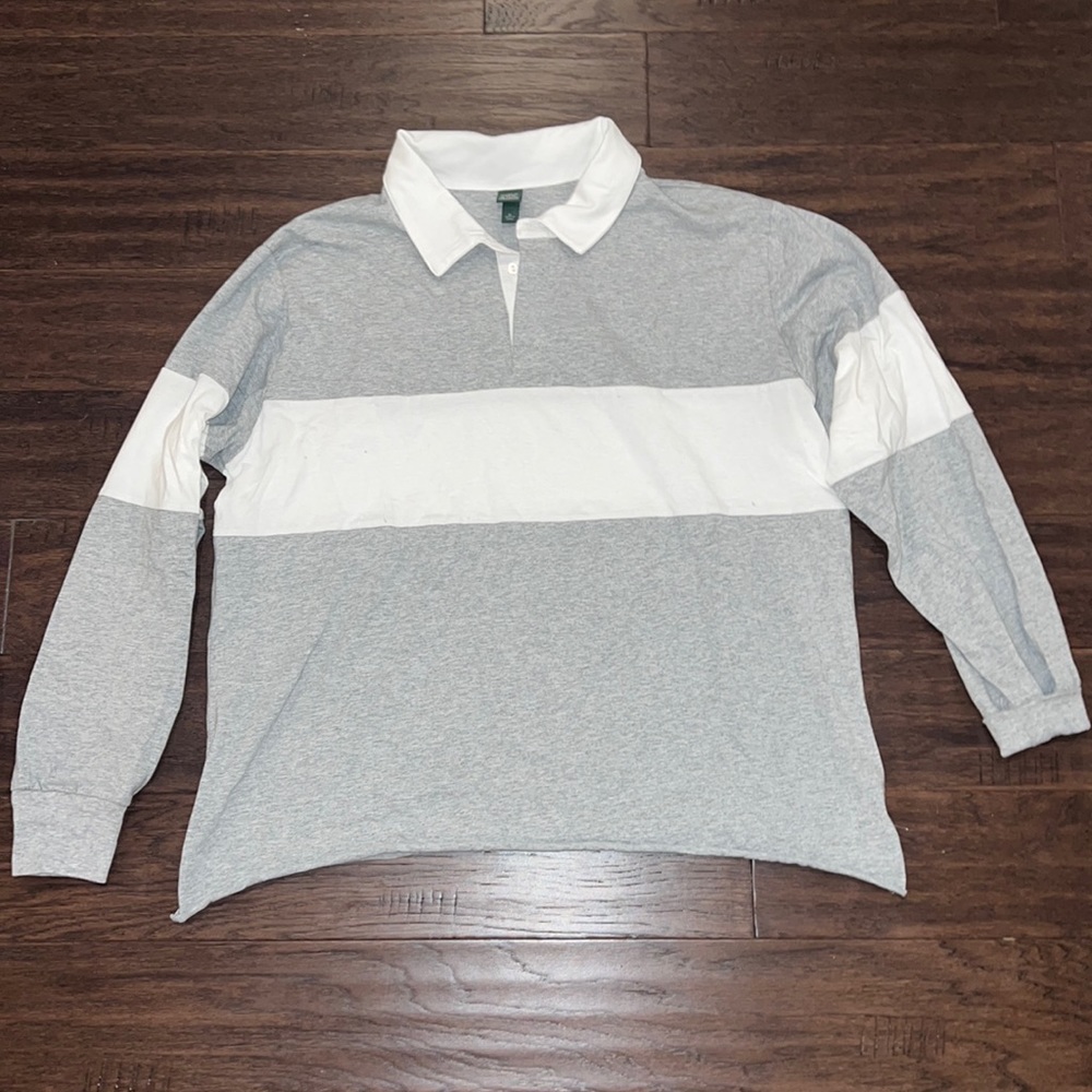 Rugby oversized style shirt, gray with white stripe size XL